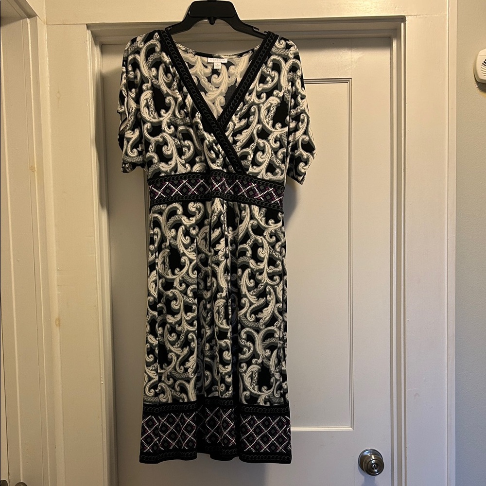 Charter Club Black & White Swirl Midi Dress, Size 10